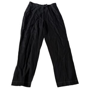 Black 100% Linen Pink Contrast Stitch Trouser Sz 10 Work Office Twee